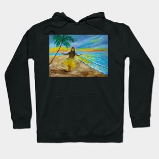 Hula Girl on the Beach Sunset Hoodie